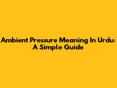 Ambient Pressure Meaning In Urdu: A Simple Guide