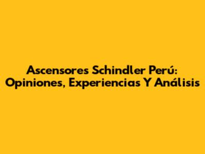 Ascensores Schindler Perú: Opiniones, Experiencias Y Análisis