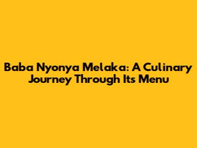 Baba Nyonya Melaka: A Culinary Journey Through Its Menu