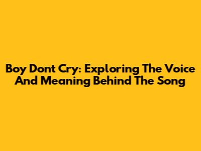 Boy Don't Cry: Exploring The Voice And Meaning Behind The Song