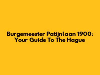 Burgemeester Patijnlaan 1900: Your Guide To The Hague
