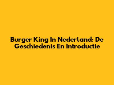 Burger King In Nederland: De Geschiedenis En Introductie