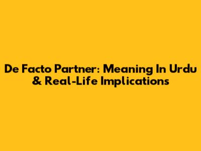 De Facto Partner: Meaning In Urdu & Real-Life Implications