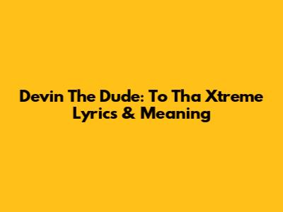 Devin The Dude: To Tha Xtreme Lyrics & Meaning