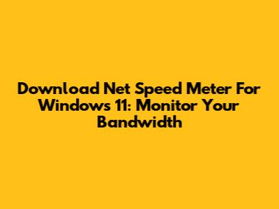 Download Net Speed Meter For Windows 11: Monitor Your Bandwidth