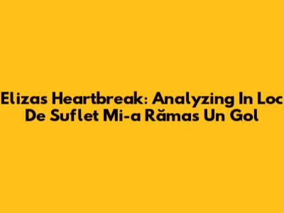 Eliza's Heartbreak: Analyzing "In Loc De Suflet Mi-a Rămas Un Gol"