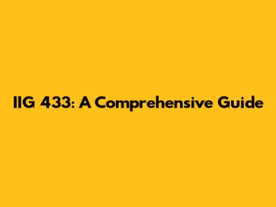 IIG 433: A Comprehensive Guide