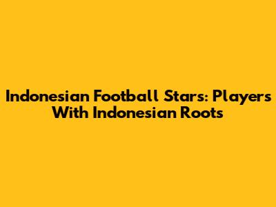 Indonesian Football Stars: Players With Indonesian Roots