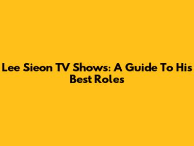 Lee Sieon TV Shows: A Guide To His Best Roles