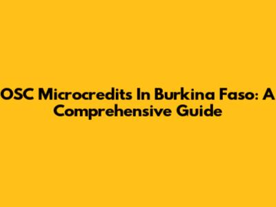 OSC Microcredits In Burkina Faso: A Comprehensive Guide