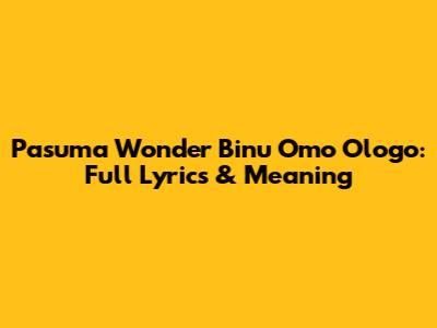 Pasuma Wonder Binu Omo Ologo: Full Lyrics & Meaning