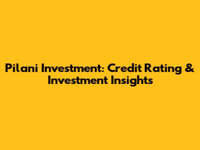 Pilani Investment: Credit Rating & Investment Insights