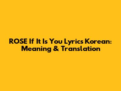 ROSE 'If It Is You' Lyrics Korean: Meaning & Translation